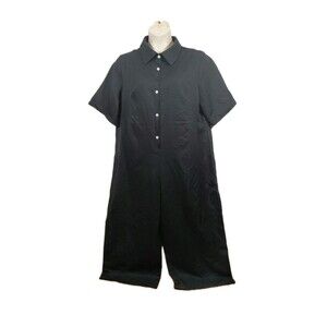 Yx Women's Black 1/2 Button Down Short Sleeve Wide Leg Jumpsuit 2XL